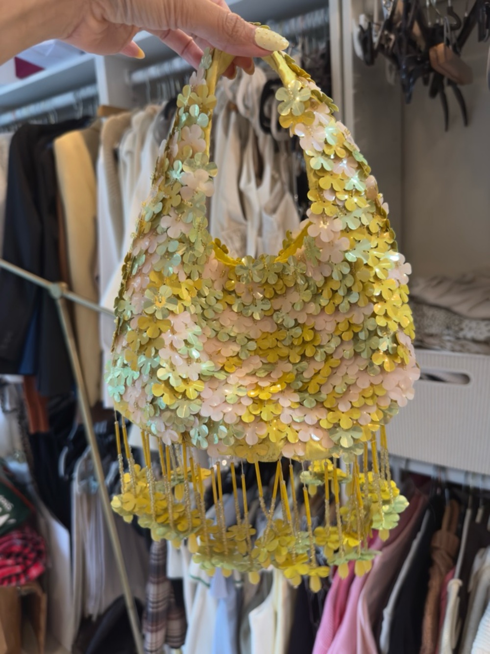 Yellow Floral Sequin Hobo Bag - Women